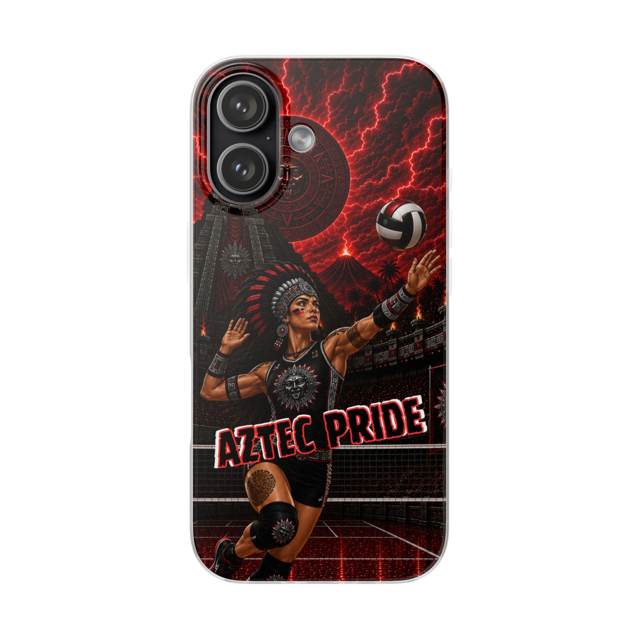 Aztec Volleyball Warrior – Flexi Phone Case (iPhone & Samsung • Clear TPU • Made & Shipped in the USA • 🚚 FREE USA Shipping • Personalized Option)
