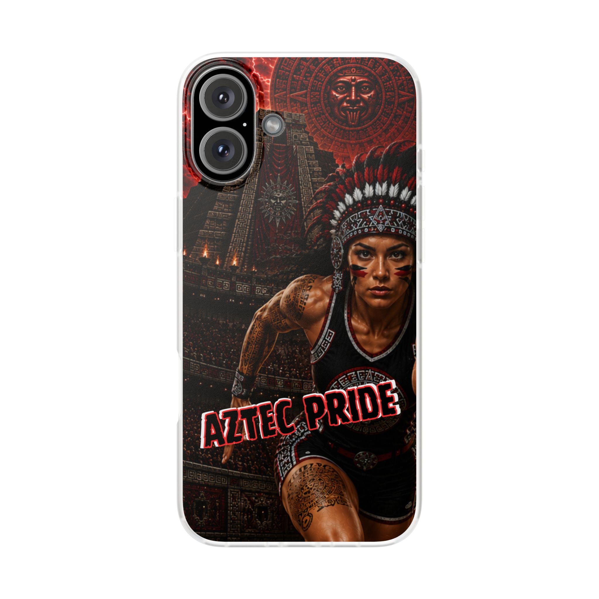 Aztec Track & Field Female Warrior – Flexi Phone Case (iPhone & Samsung • Clear TPU • Made & Shipped in the USA • 🚚 FREE USA Shipping • Personalized Option)