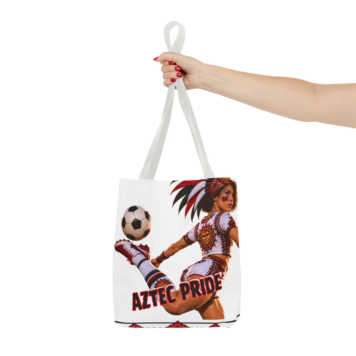 Aztec Soccer Female Warrior Tote Bag | Aztec-Inspired AI Art • Made & Shipped in the USA • 🚚 FREE USA Shipping • FREE Personalization