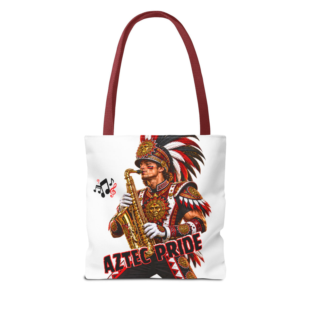 Aztec Saxophone Warrior Tote Bag | Aztec-Inspired AI Art • Made & Shipped in the USA • 🚚 FREE USA Shipping • FREE Personalization