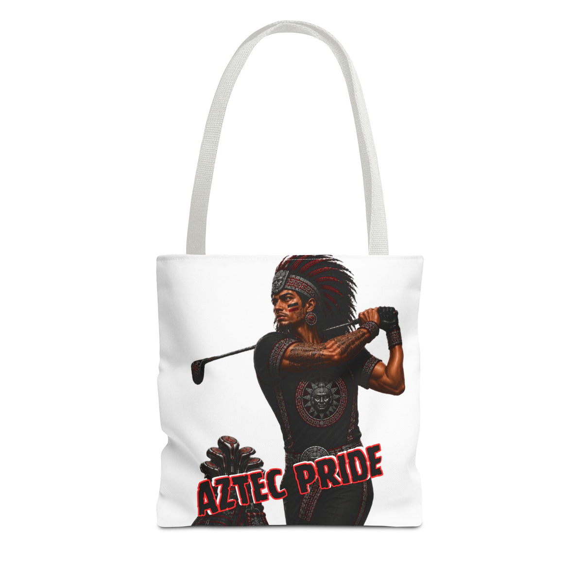 Aztec Golf Male Warrior Tote Bag | Aztec-Inspired AI Art • Made & Shipped in the USA • 🚚 FREE USA Shipping • FREE Personalization