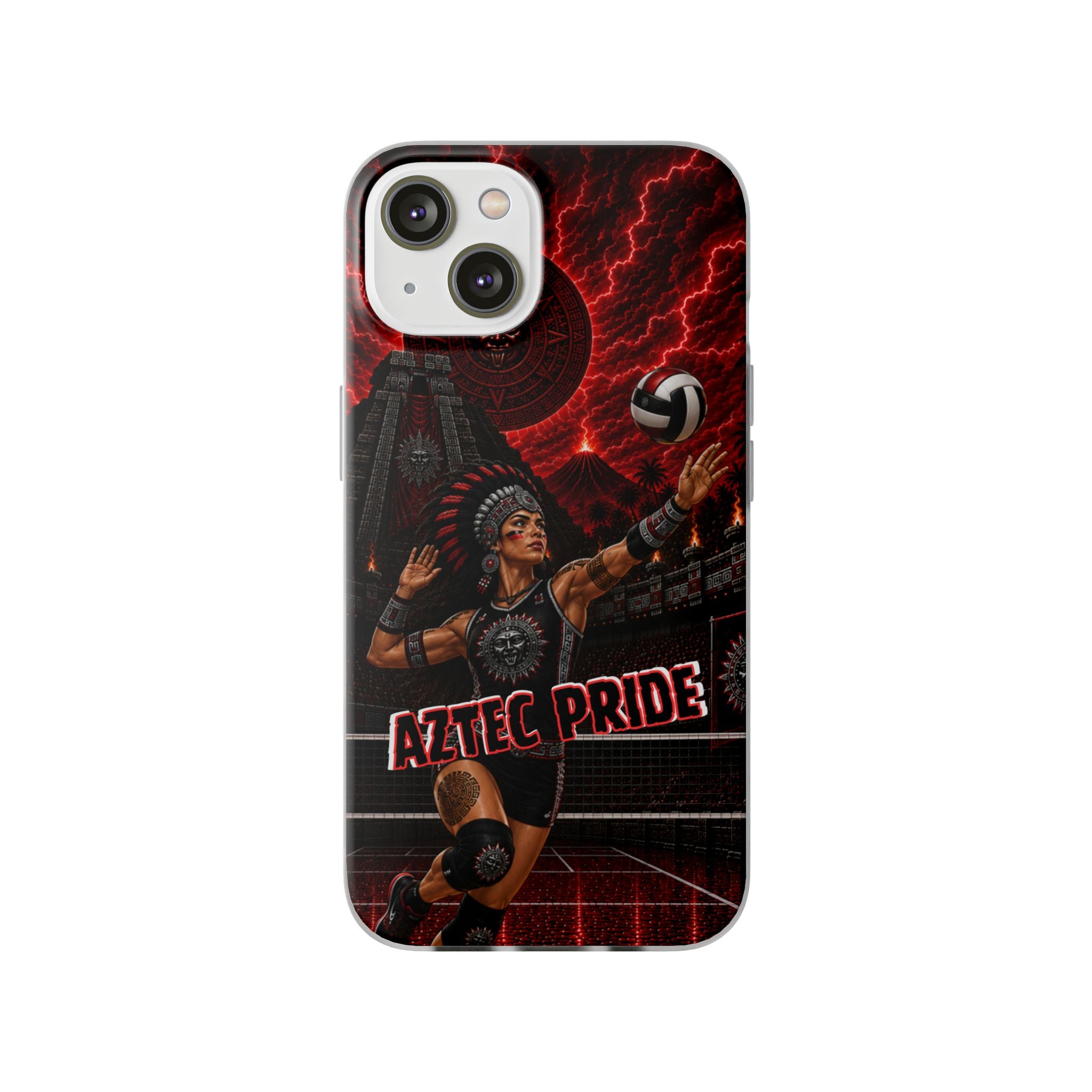 Aztec Volleyball Warrior – Flexi Phone Case (iPhone & Samsung • Clear TPU • Made & Shipped in the USA • 🚚 FREE USA Shipping • Personalized Option)