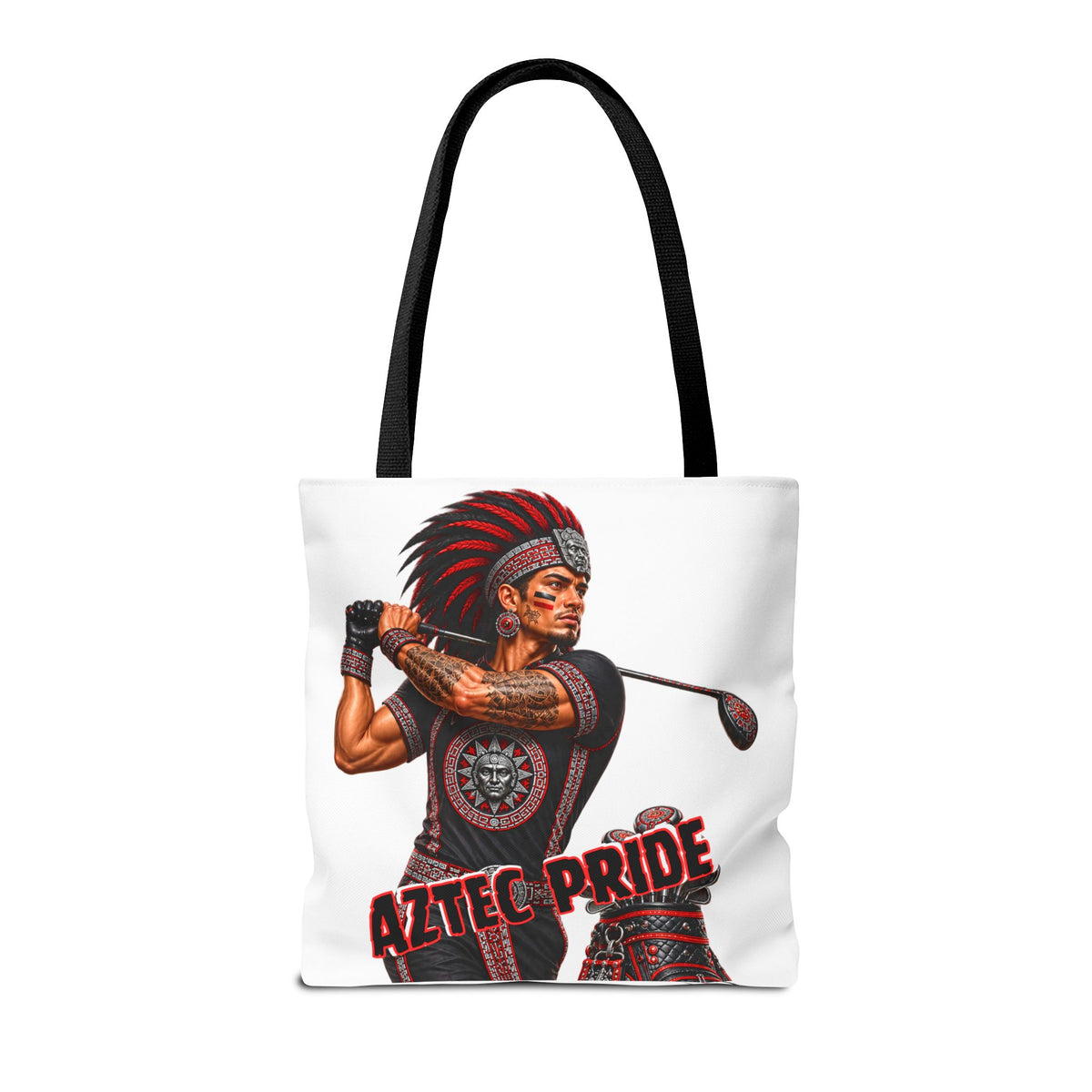 Aztec Golf Male Warrior Tote Bag | Aztec-Inspired AI Art • Made & Shipped in the USA • 🚚 FREE USA Shipping • FREE Personalization