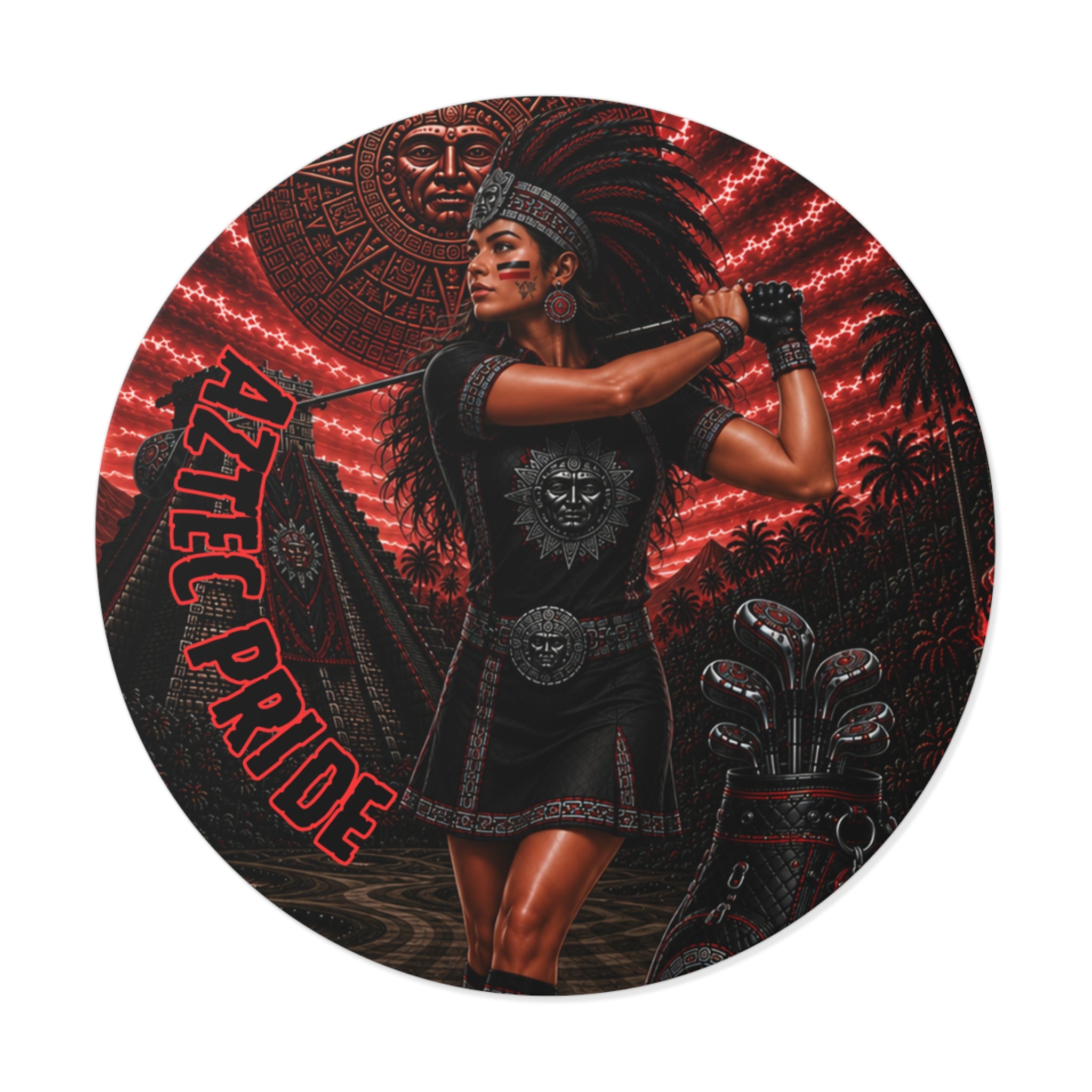 Aztec Golf Female Warrior Round Vinyl Sticker 2”–6” | Made & Shipped in the USA • 🚚 FREE USA Shipping • Personalized Option