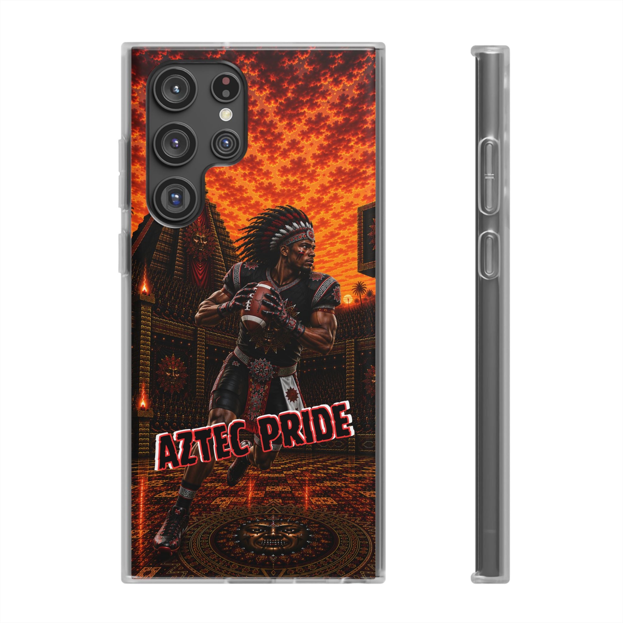 Aztec Football Warrior – Flexi Phone Case (iPhone & Samsung • Clear TPU • Made & Shipped in the USA • 🚚 FREE USA Shipping • Personalized Option)