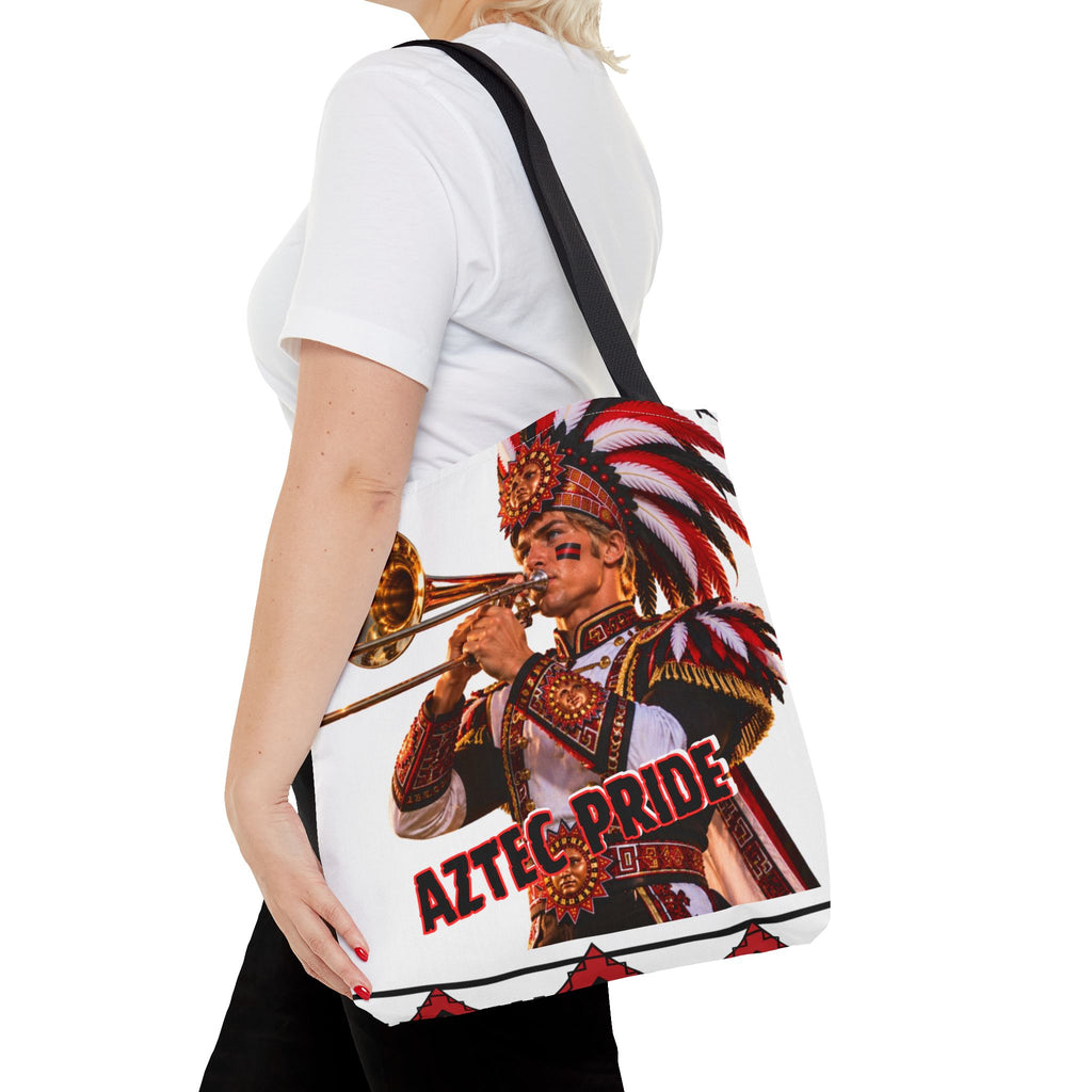 Aztec Trombone Warrior Tote Bag | Aztec-Inspired AI Art • Made & Shipped in the USA • 🚚 FREE USA Shipping • FREE Personalization