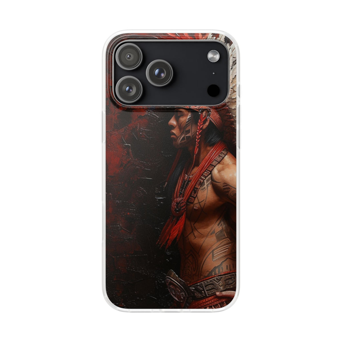 Aztec Noble Warrior – Flexi Phone Case (iPhone & Samsung • Clear TPU • Made in USA • Personalized Option)