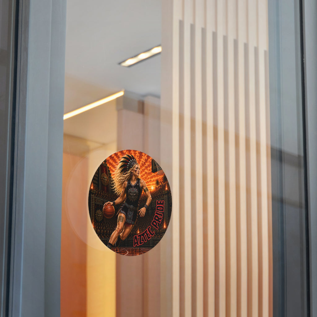 Aztec Basketball Female Warrior Round Vinyl Sticker 2”–6” | Made & Shipped in the USA • 🚚 FREE USA Shipping • Personalized Option