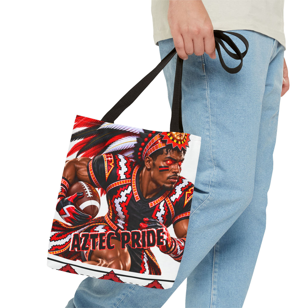 Aztec Football RB Warrior Tote Bag | Aztec-Inspired AI Art • Made & Shipped in the USA • 🚚 FREE USA Shipping • FREE Personalization