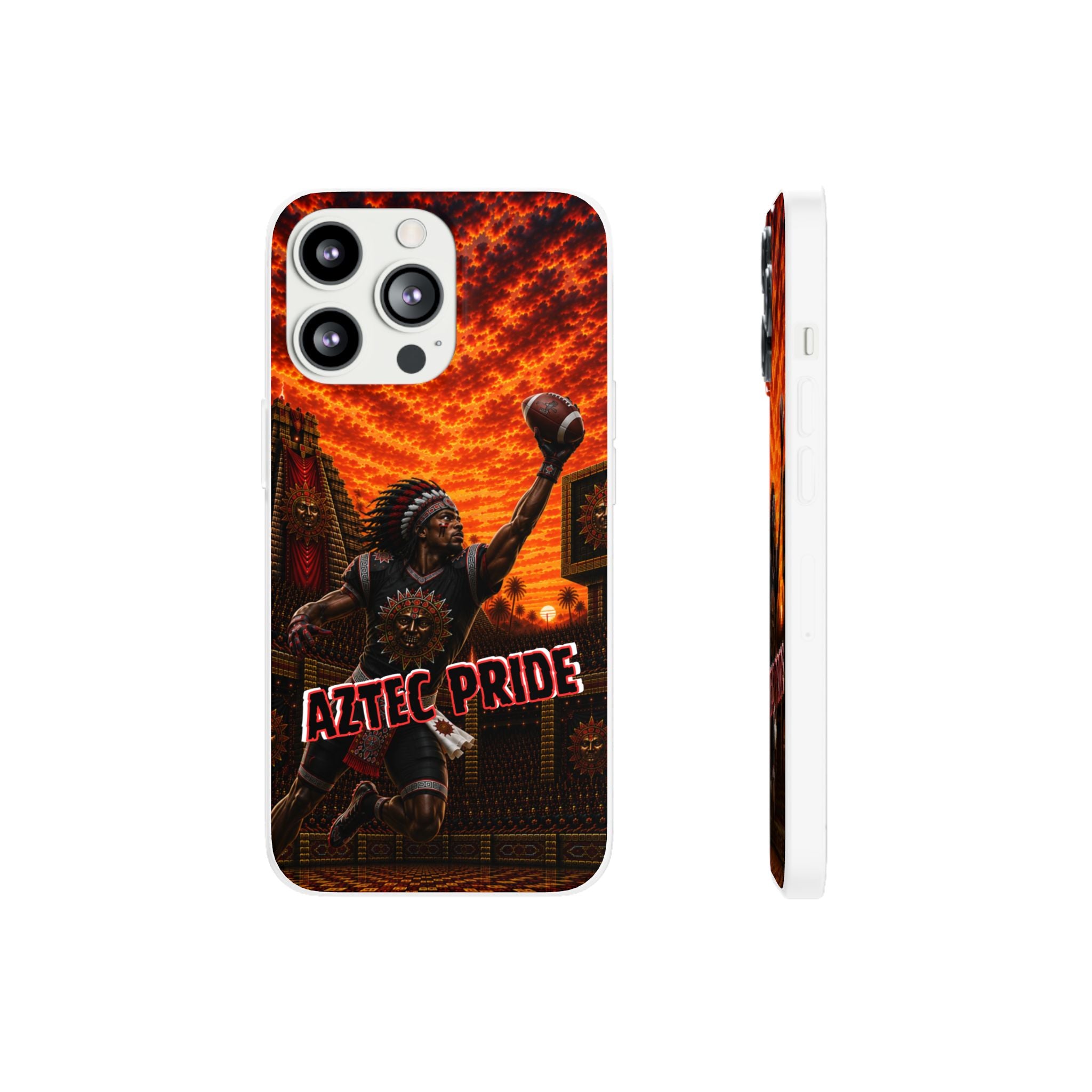 Aztec Football Warrior – Flexi Phone Case (iPhone & Samsung • Clear TPU • Made & Shipped in the USA • 🚚 FREE USA Shipping • Personalized Option)