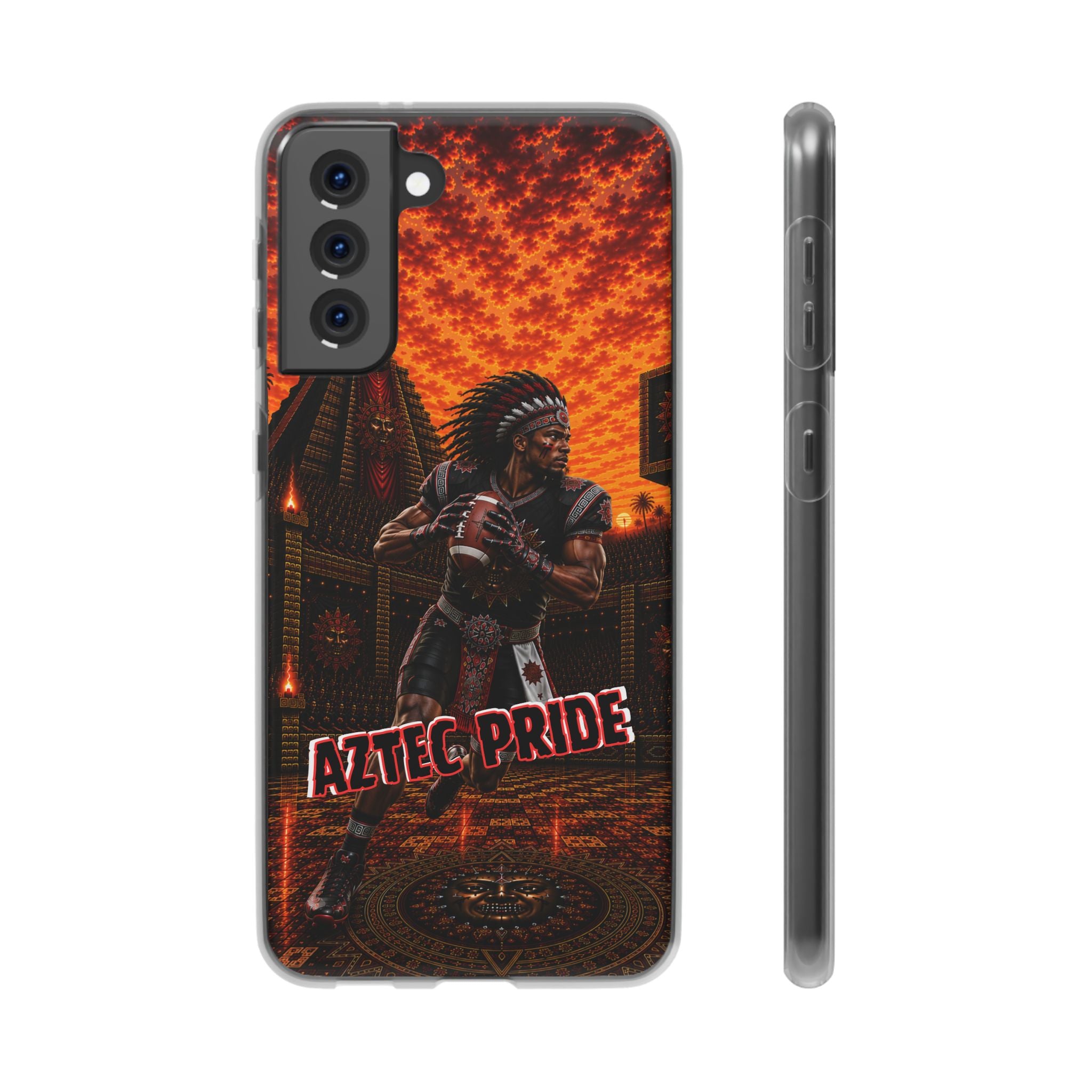 Aztec Football Warrior – Flexi Phone Case (iPhone & Samsung • Clear TPU • Made & Shipped in the USA • 🚚 FREE USA Shipping • Personalized Option)