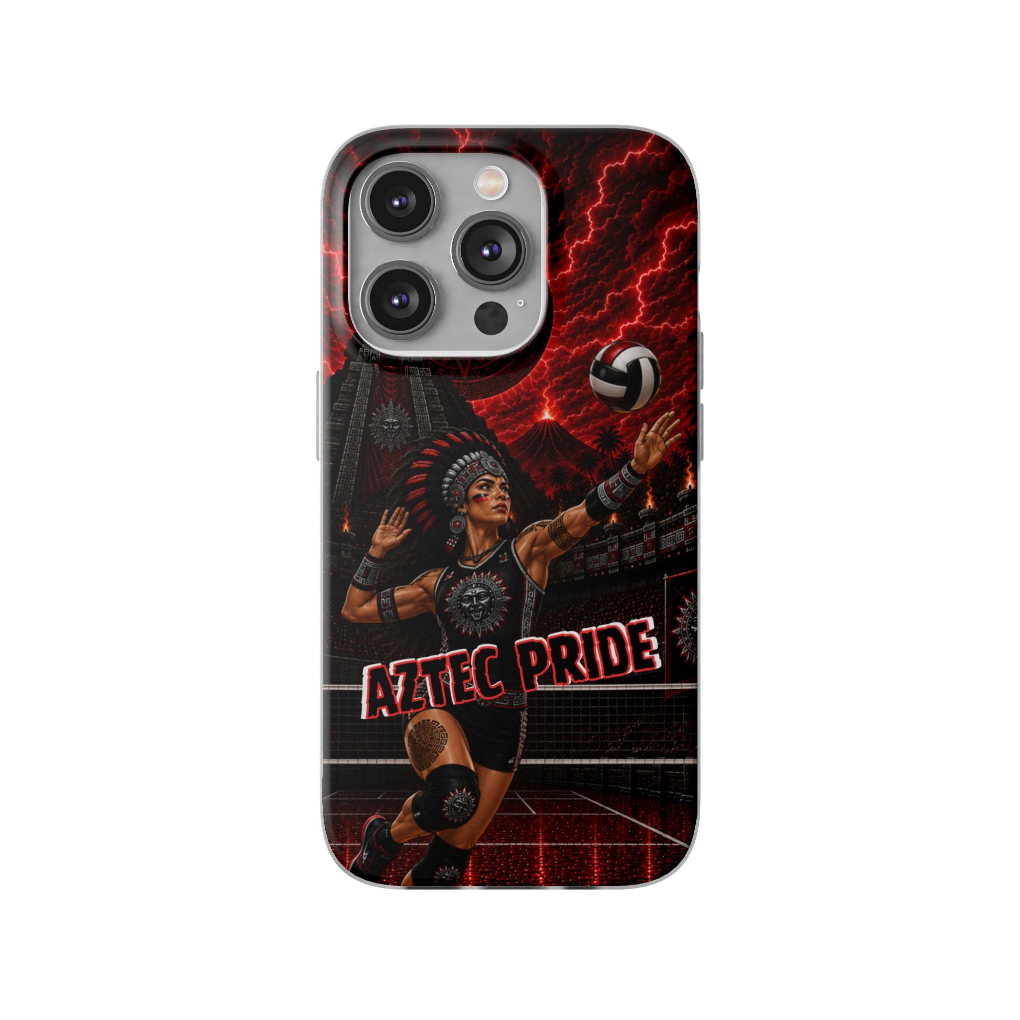 Aztec Volleyball Warrior – Flexi Phone Case (iPhone & Samsung • Clear TPU • Made & Shipped in the USA • 🚚 FREE USA Shipping • Personalized Option)