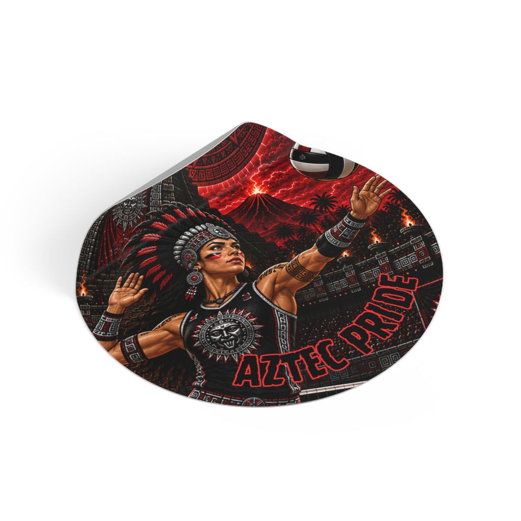 Aztec Volleyball Warrior Round Vinyl Sticker – Waterproof Matte Decal (2”–6”) | Aztec-Inspired AI Art | GringoArte