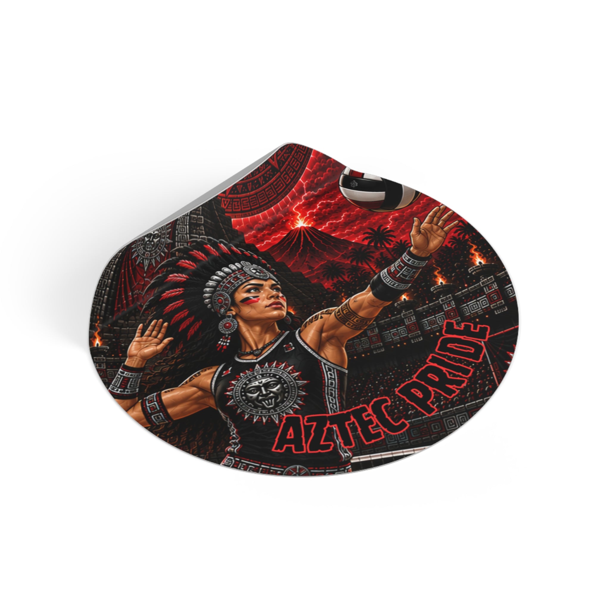Aztec Volleyball Warrior Round Vinyl Sticker – Waterproof Matte Decal (2”–6”) | Aztec-Inspired AI Art | GringoArte