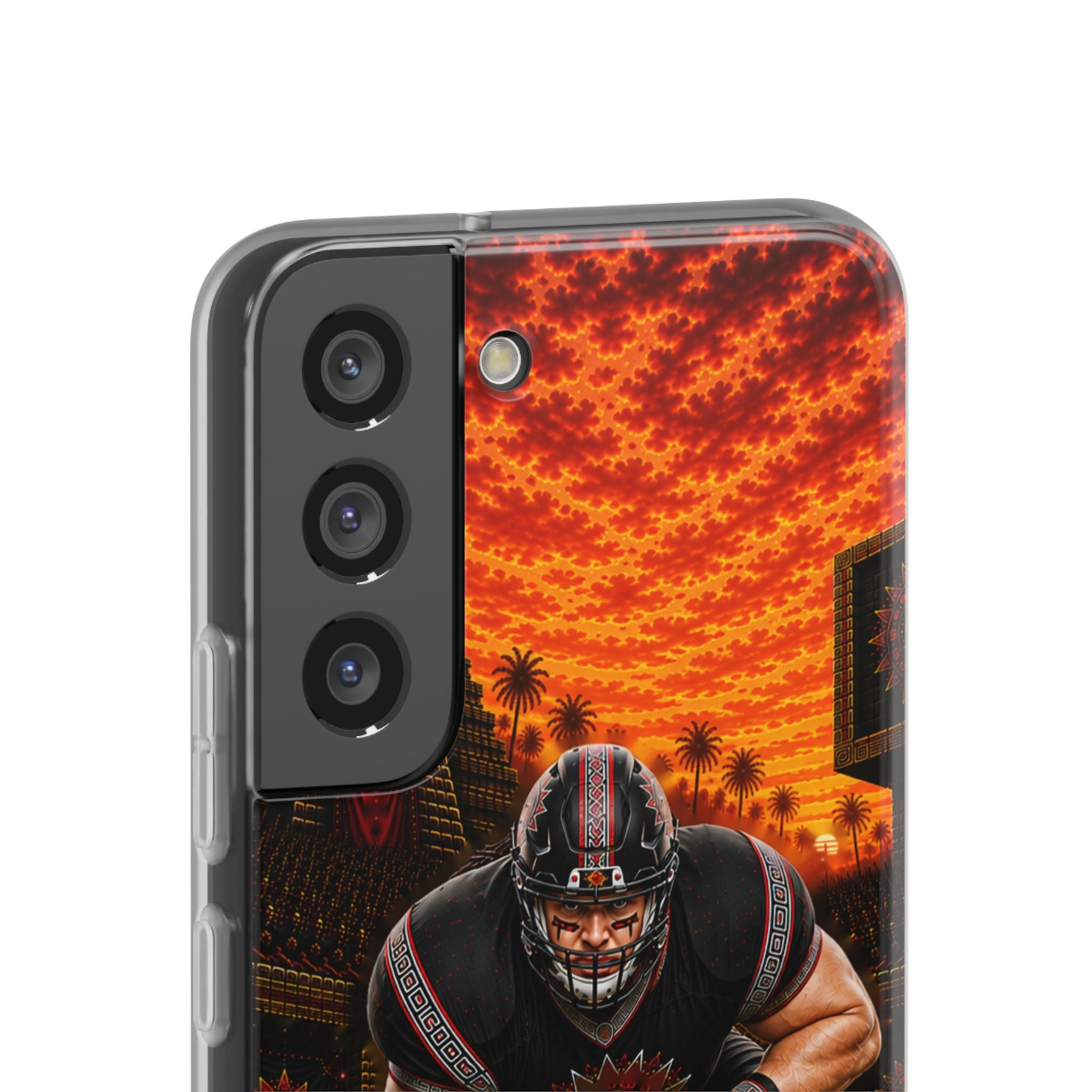 Aztec Football Warrior – Flexi Phone Case (iPhone & Samsung • Clear TPU • Made & Shipped in the USA • 🚚 FREE USA Shipping • Personalized Option)