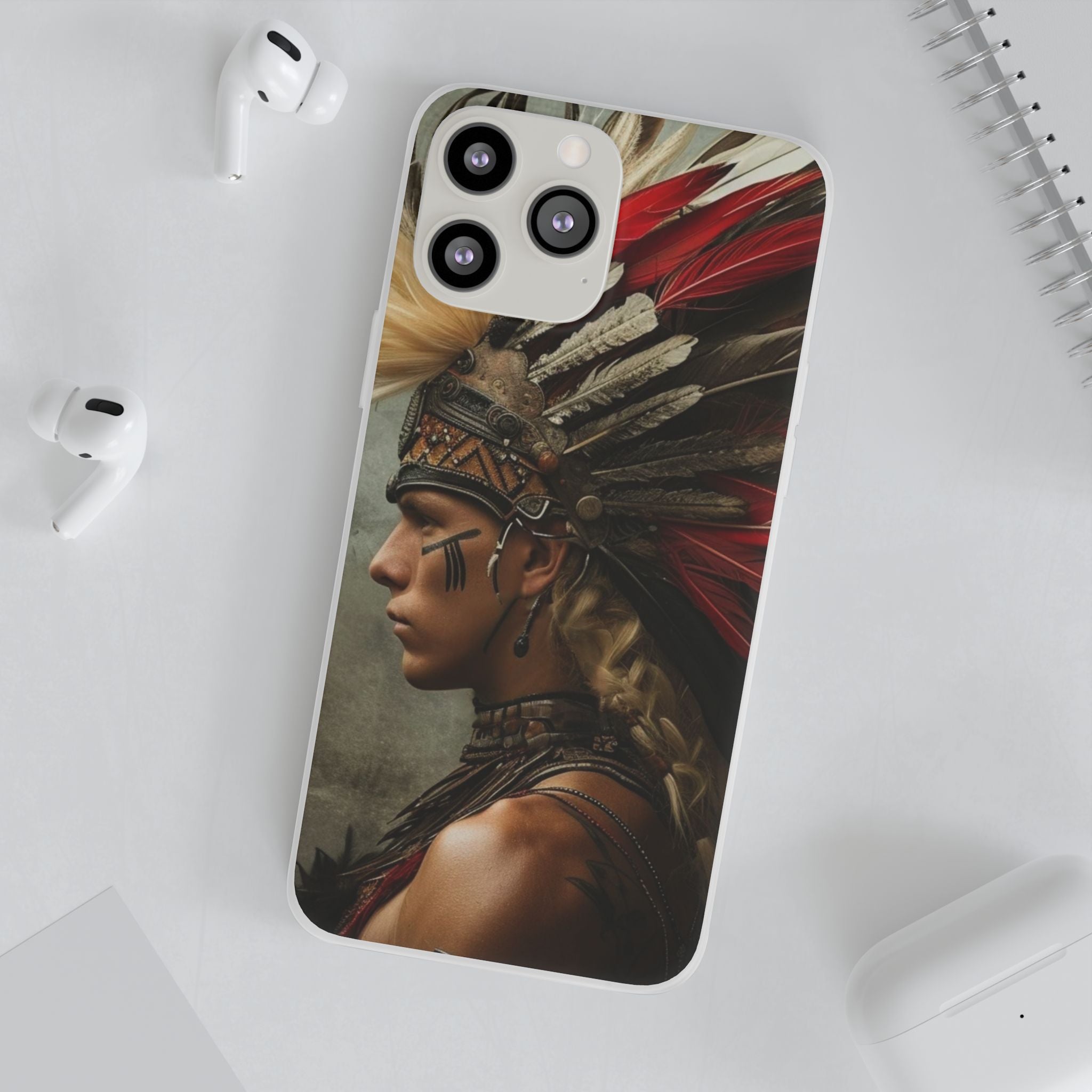 Aztec Storm Warrior – Flexi Phone Case (iPhone & Samsung • Clear TPU • Made in USA • Personalized Option)