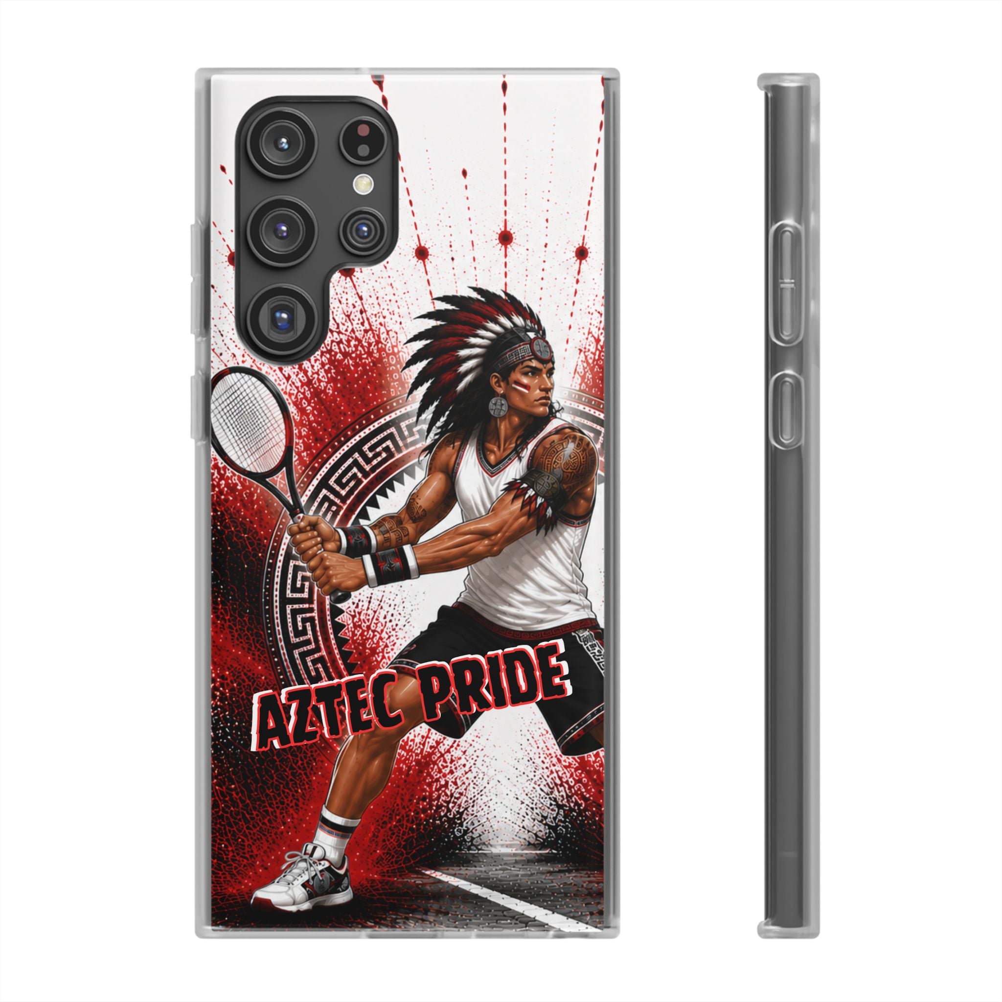 Aztec Tennis Male Warrior – Flexi Phone Case (iPhone & Samsung • Clear TPU • Made & Shipped in the USA • 🚚 FREE USA Shipping • Personalized Option)