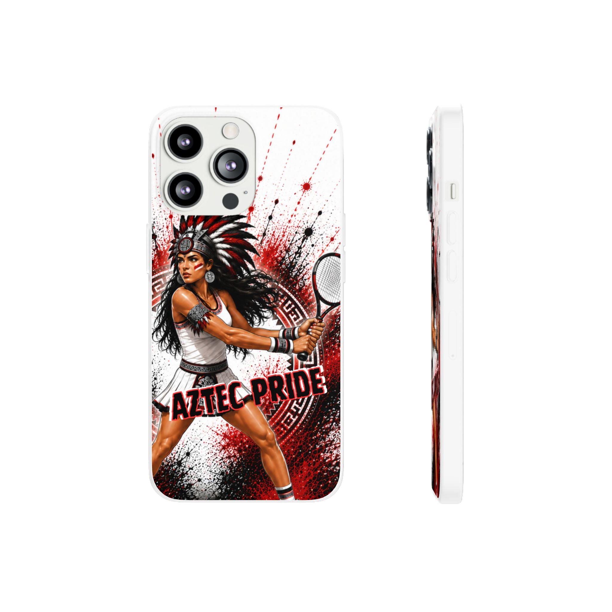 Aztec Tennis Female Warrior – Flexi Phone Case (iPhone & Samsung • Clear TPU • Made & Shipped in the USA • 🚚 FREE USA Shipping • Personalized Option)