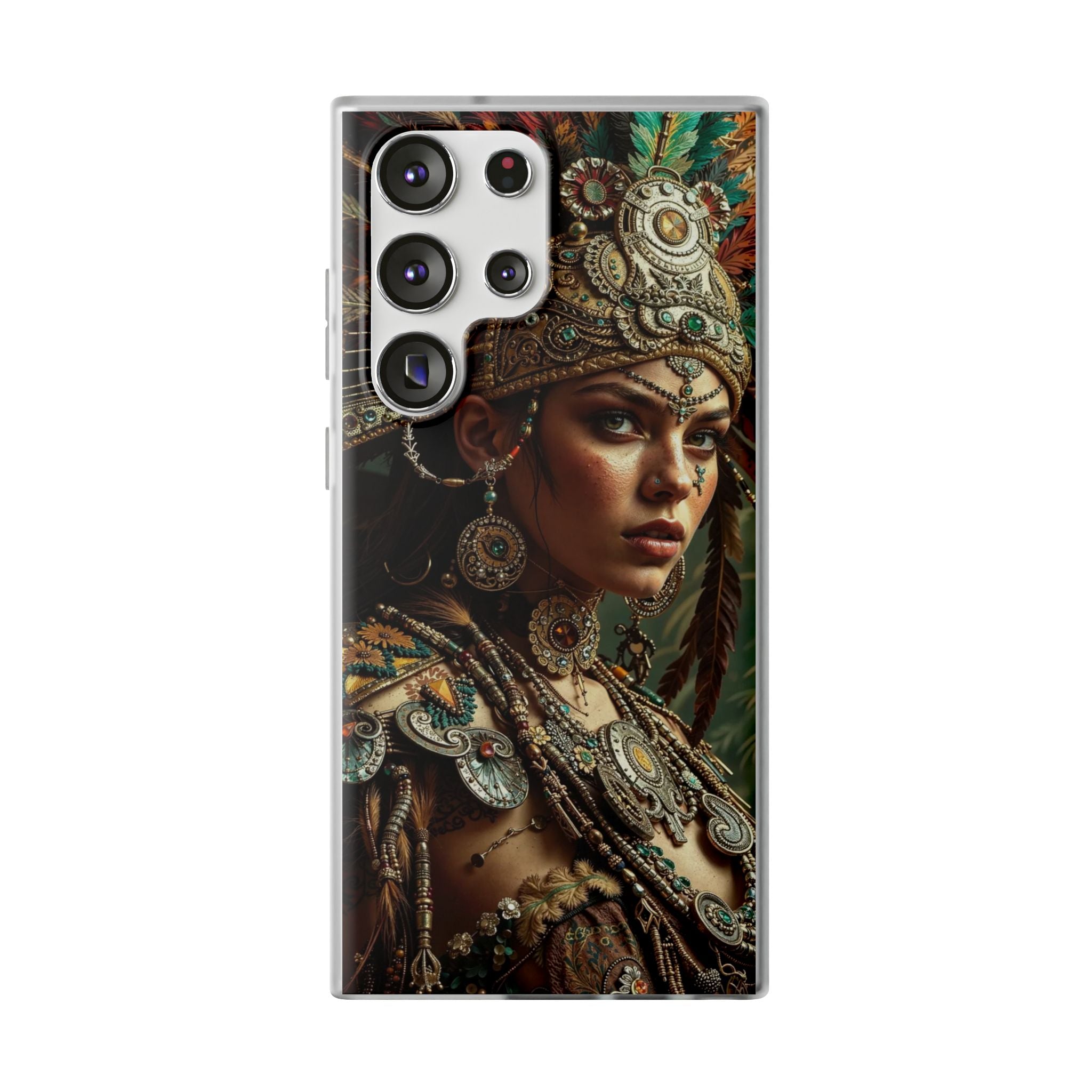 Aztec Warrior Goddess – Flexi Phone Case (iPhone & Samsung • Clear TPU • Made in USA • Personalized Option)