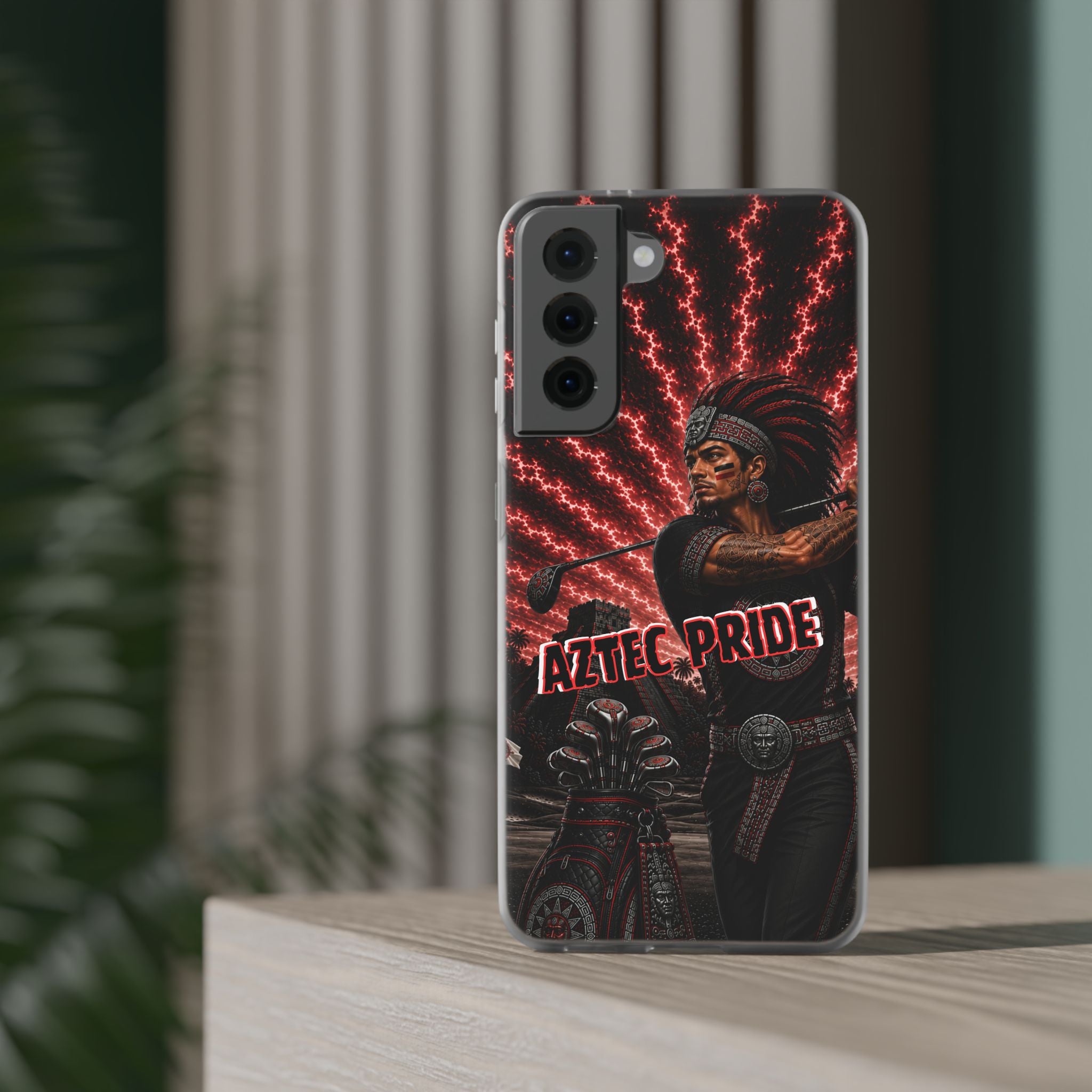 Aztec Golf Male Warrior – Flexi Phone Case (iPhone & Samsung • Clear TPU • Made & Shipped in the USA • 🚚 FREE USA Shipping • Personalized Option)