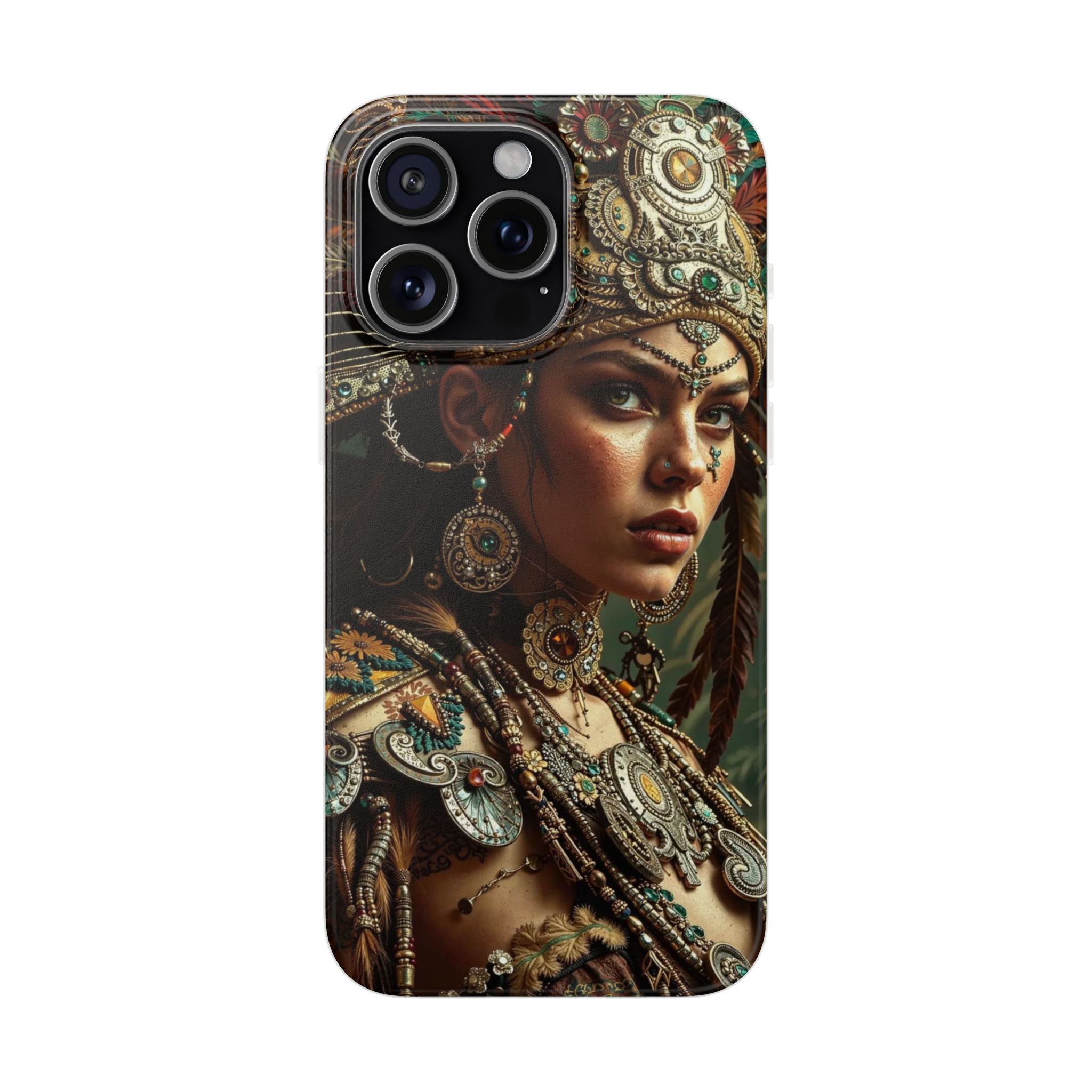 Aztec Warrior Goddess – Flexi Phone Case (iPhone & Samsung • Clear TPU • Made in USA • Personalized Option)