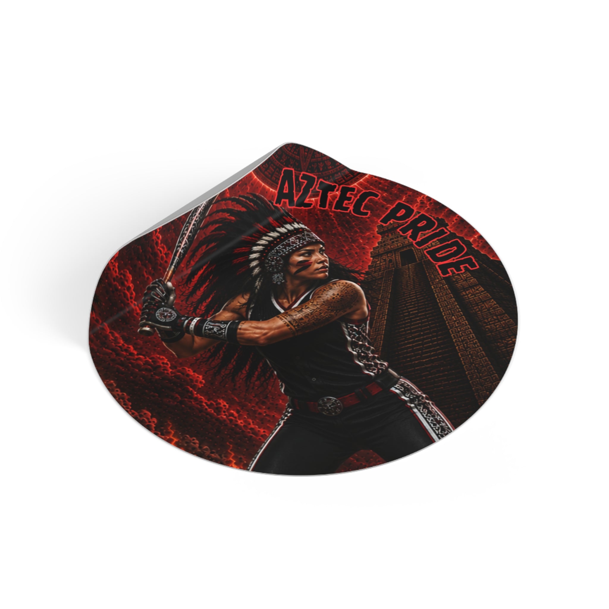 Aztec Softball Warrior Round Vinyl Sticker 2”–6” | Made & Shipped in the USA • 🚚 FREE USA Shipping • Personalized Option