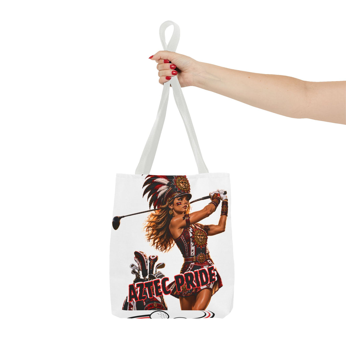Aztec Golf Female Warrior Tote Bag | Aztec-Inspired AI Art • Made & Shipped in the USA • 🚚 FREE USA Shipping • FREE Personalization
