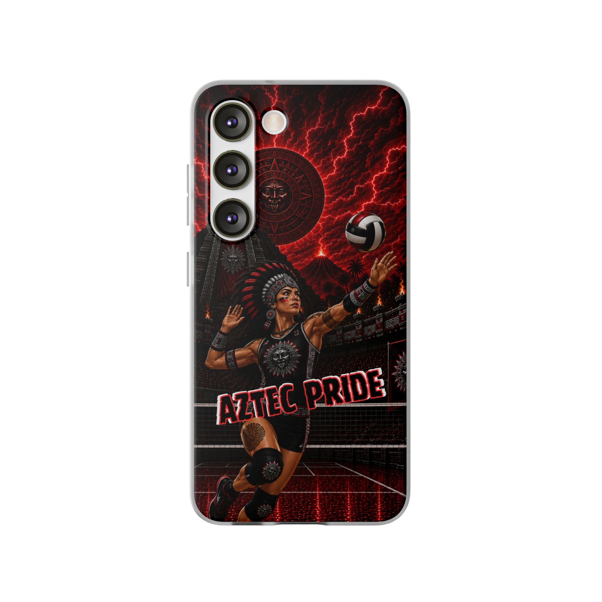 Aztec Volleyball Warrior – Flexi Phone Case (iPhone & Samsung • Clear TPU • Made & Shipped in the USA • 🚚 FREE USA Shipping • Personalized Option)