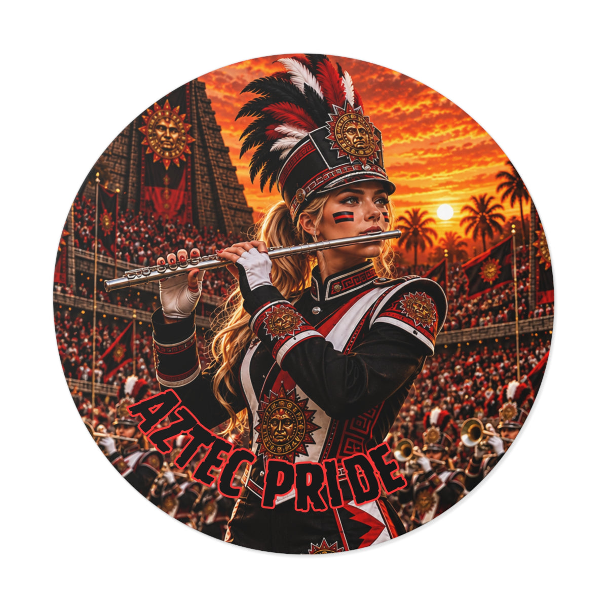 Aztec Band Warrior Round Vinyl Sticker 2”–6” | Made & Shipped in the USA • 🚚 FREE USA Shipping • Personalized Option