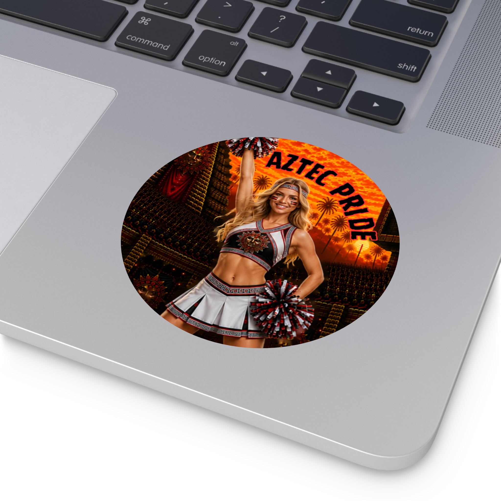 Aztec Cheerleader Warrior Round Vinyl Sticker 2”–6” | Made & Shipped in the USA • 🚚 FREE USA Shipping • Personalized Option