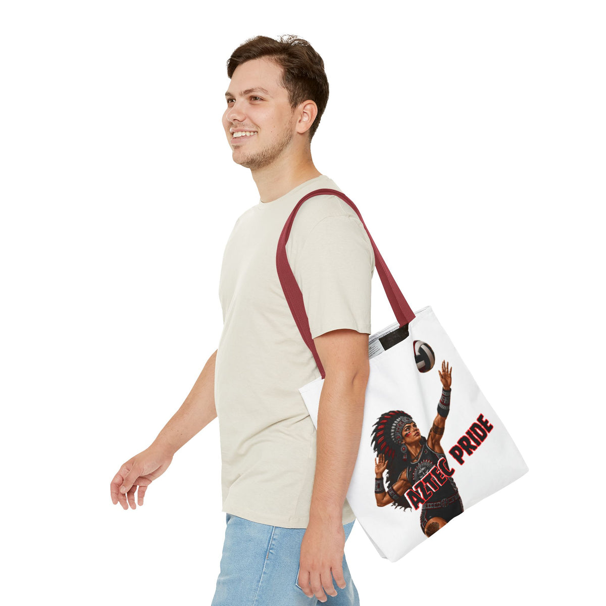 Aztec Volleyball Warrior Tote Bag | Aztec-Inspired AI Art • Made & Shipped in the USA • 🚚 FREE USA Shipping • FREE Personalization