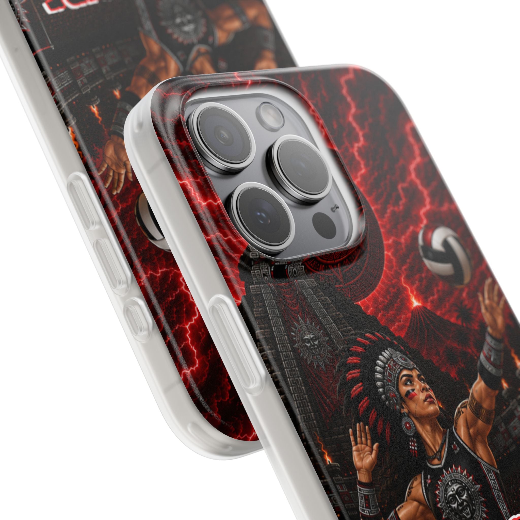 Aztec Volleyball Warrior – Flexi Phone Case (iPhone & Samsung • Clear TPU • Made & Shipped in the USA • 🚚 FREE USA Shipping • Personalized Option)