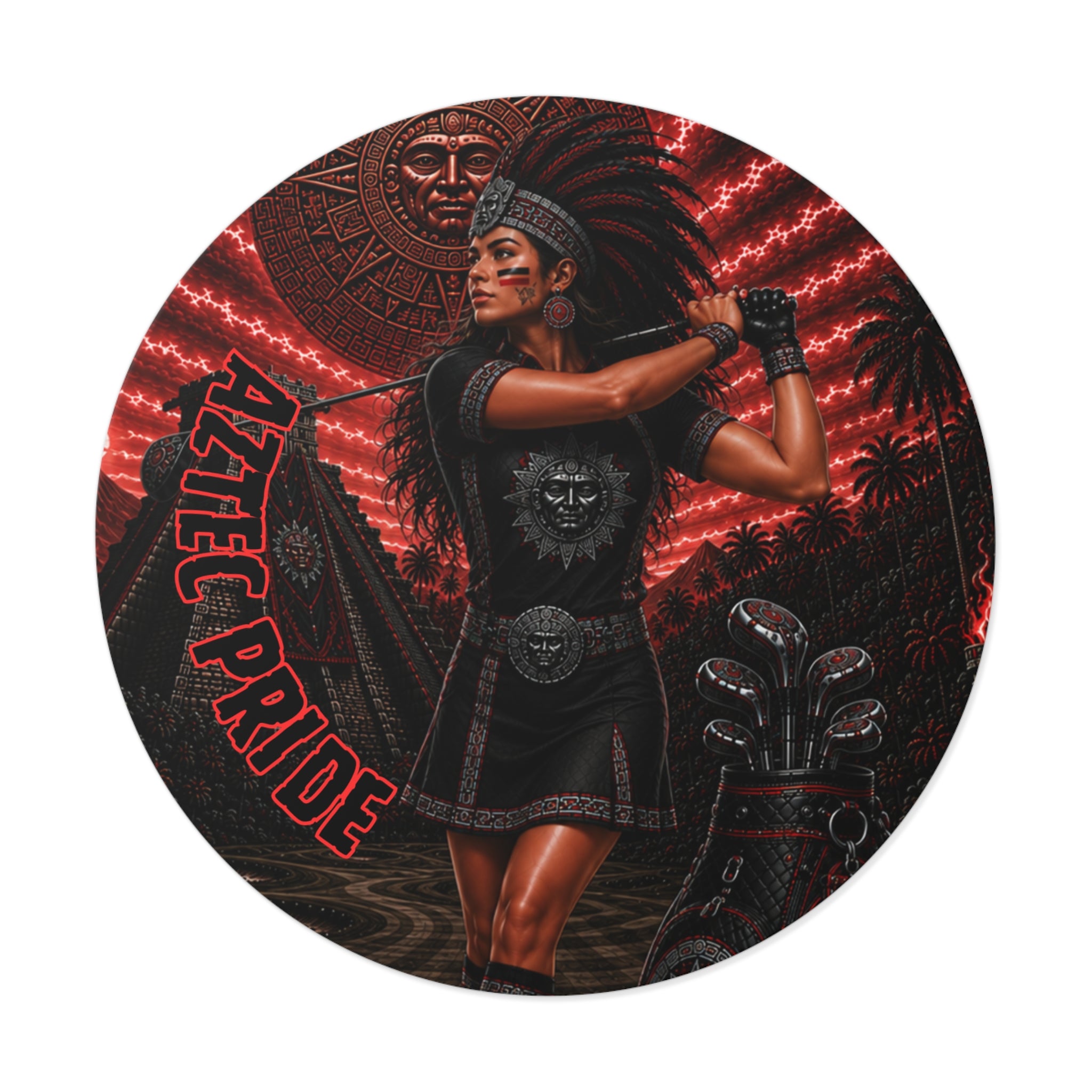 Aztec Golf Female Warrior Round Vinyl Sticker 2”–6” | Made & Shipped in the USA • 🚚 FREE USA Shipping • Personalized Option