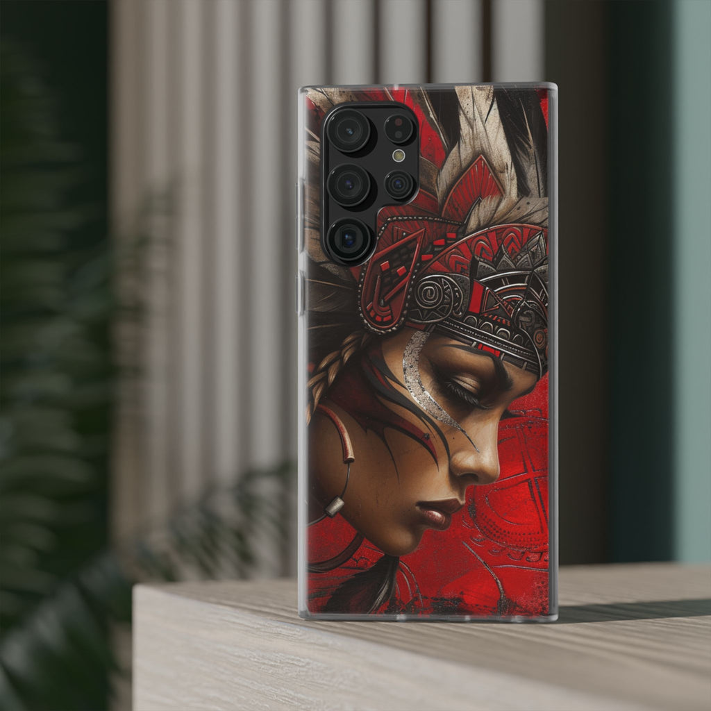 Aztec Sun Goddess – Flexi Phone Case (iPhone & Samsung • Clear TPU • Made in USA • Personalized Option)