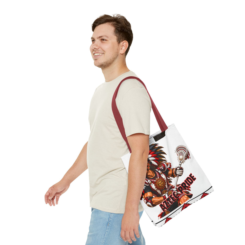 Aztec Lacrosse Male Warrior Tote Bag | Aztec-Inspired AI Art • Made & Shipped in the USA • 🚚 FREE USA Shipping • FREE Personalization