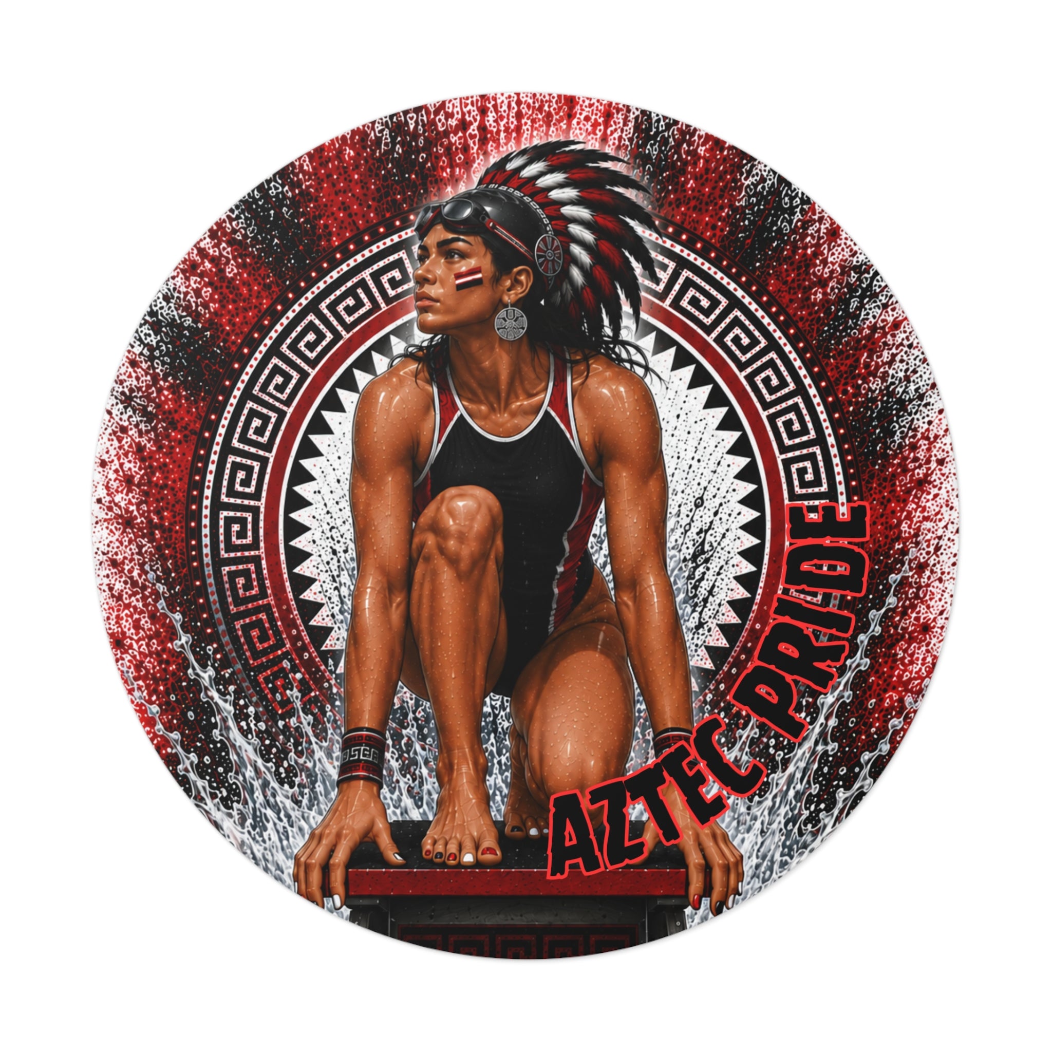 Aztec Swim & Dive Warrior Round Vinyl Sticker 2”–6” | Made & Shipped in the USA • 🚚 FREE USA Shipping • Personalized Option
