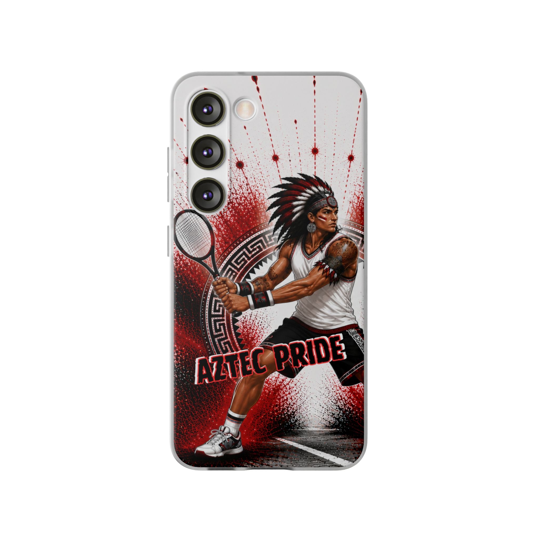 Aztec Tennis Male Warrior – Flexi Phone Case (iPhone & Samsung • Clear TPU • Made & Shipped in the USA • 🚚 FREE USA Shipping • Personalized Option)