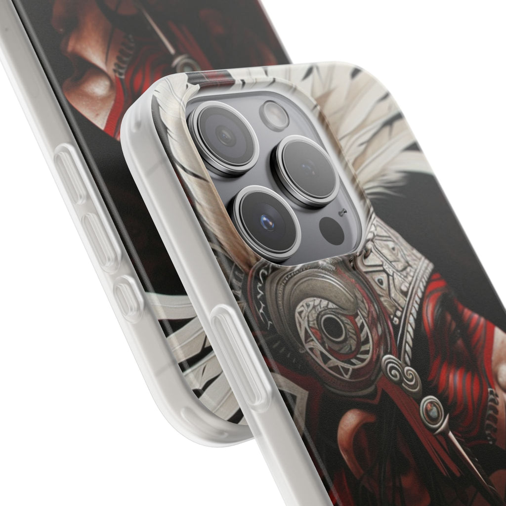 Aztec Warrior King – Flexi Phone Case (iPhone & Samsung • Clear TPU • Made in USA • Personalized Option)