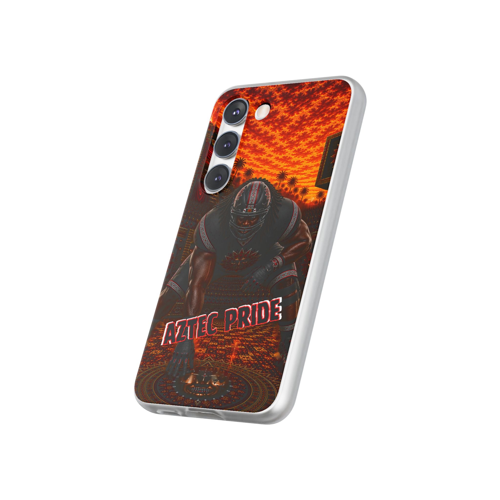 Aztec Football Warrior – Flexi Phone Case (iPhone & Samsung • Clear TPU • Made & Shipped in the USA • 🚚 FREE USA Shipping • Personalized Option)