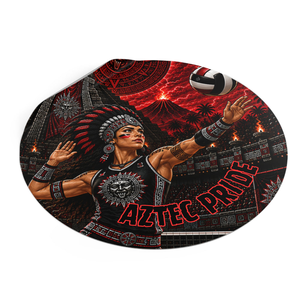 Aztec Volleyball Warrior Round Vinyl Sticker – Waterproof Matte Decal (2”–6”) | Aztec-Inspired AI Art | GringoArte
