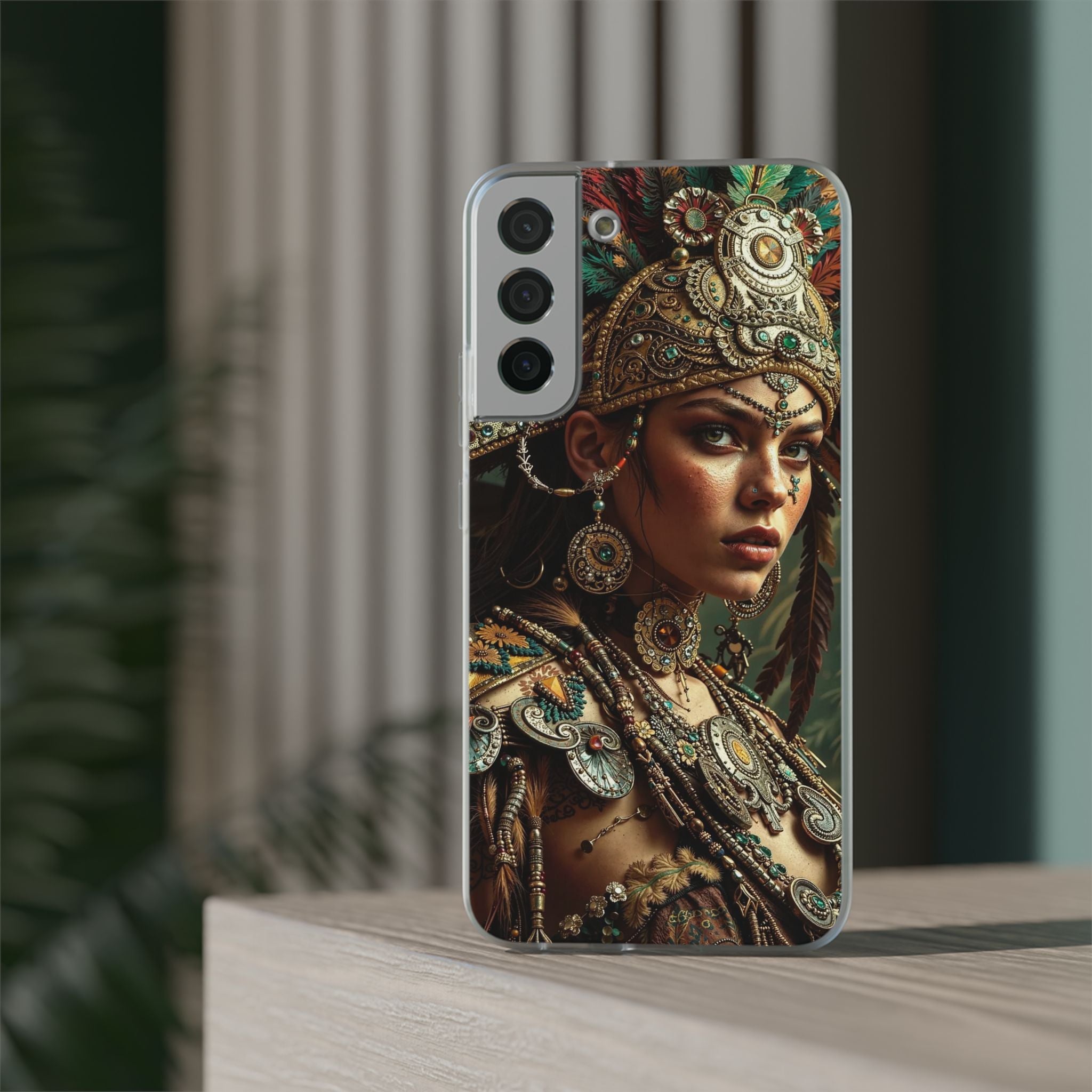 Aztec Warrior Goddess – Flexi Phone Case (iPhone & Samsung • Clear TPU • Made in USA • Personalized Option)