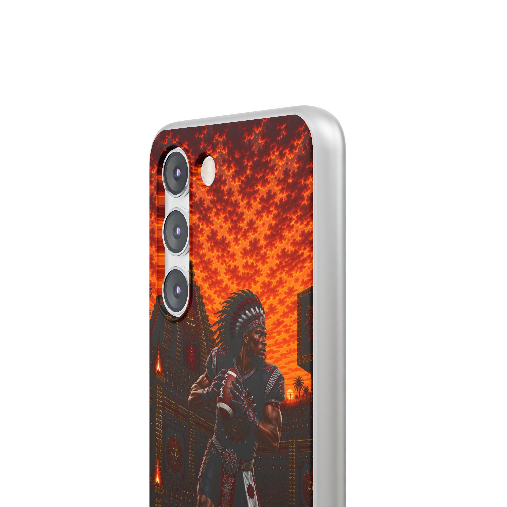 Aztec Football Warrior – Flexi Phone Case (iPhone & Samsung • Clear TPU • Made & Shipped in the USA • 🚚 FREE USA Shipping • Personalized Option)