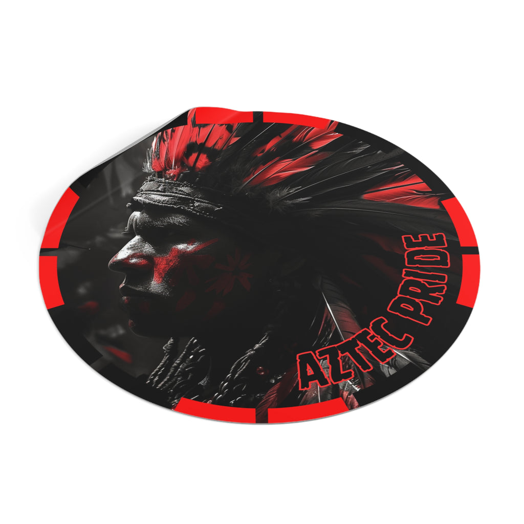 Aztec Jaguar Warrior Round Vinyl Sticker – Waterproof Matte Decal (2”–6”)