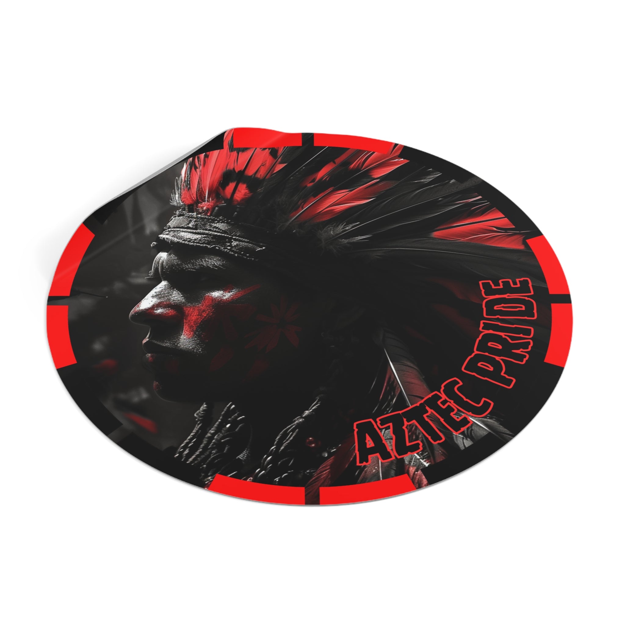 Aztec Jaguar Warrior Round Vinyl Sticker – Waterproof Matte Decal (2”–6”)