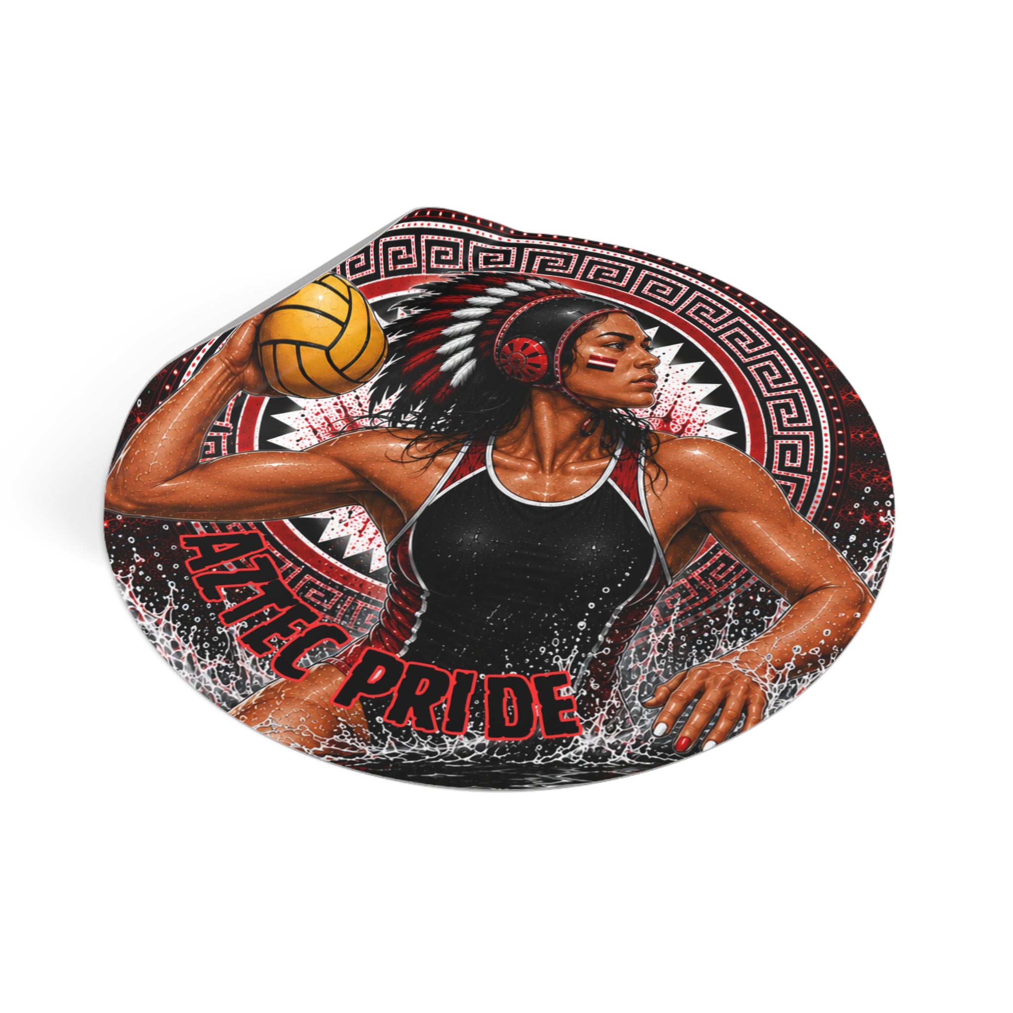 Aztec Water Polo Warrior Round Vinyl Sticker 2”–6” | Made & Shipped in the USA • 🚚 FREE USA Shipping • Personalized Option