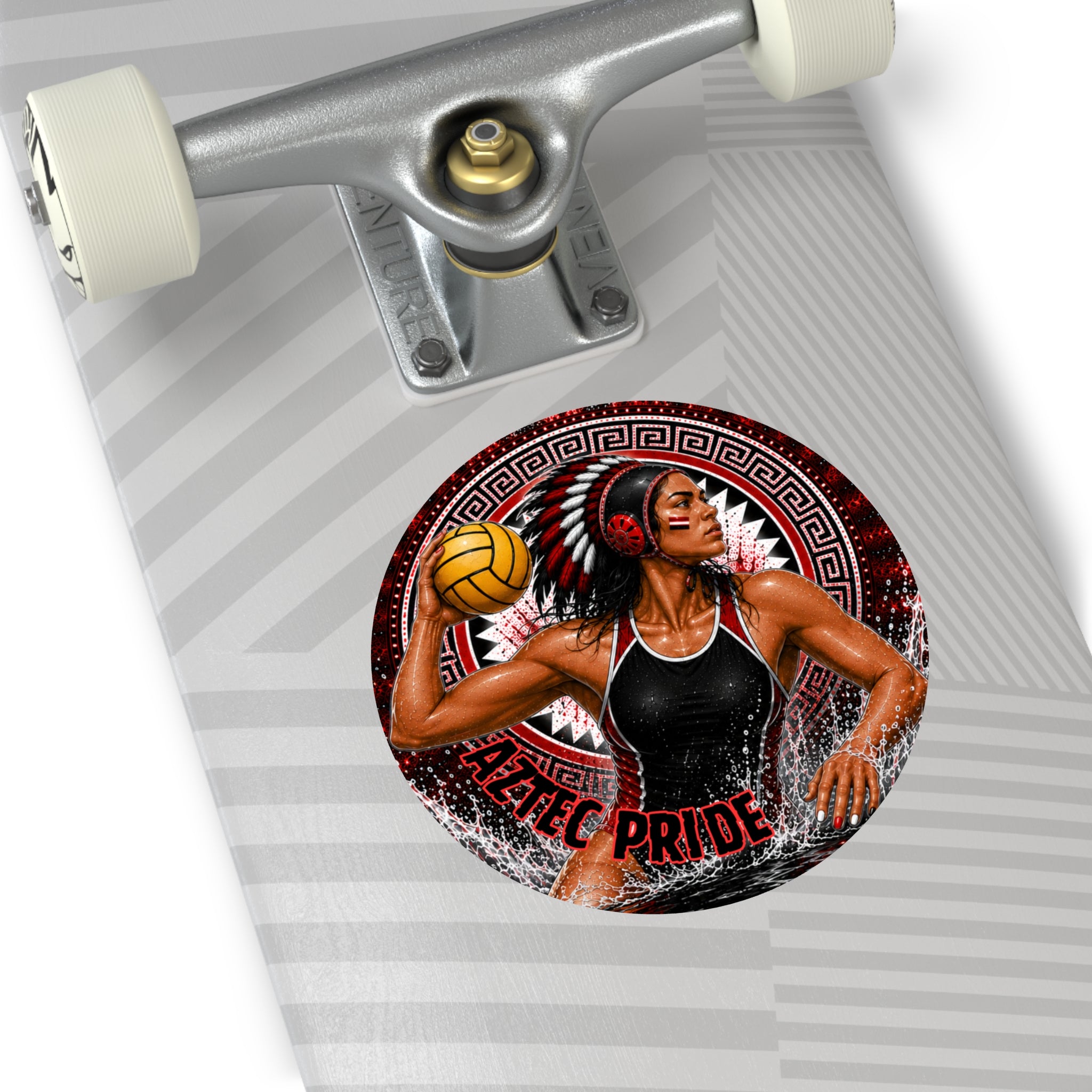 Aztec Water Polo Warrior Round Vinyl Sticker 2”–6” | Made & Shipped in the USA • 🚚 FREE USA Shipping • Personalized Option
