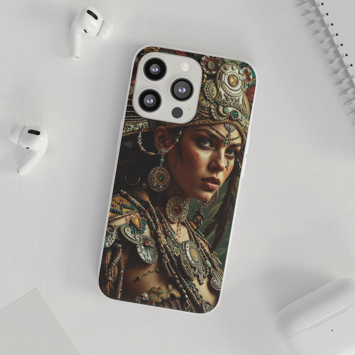 Aztec Warrior Goddess – Flexi Phone Case (iPhone & Samsung • Clear TPU • Made in USA • Personalized Option)