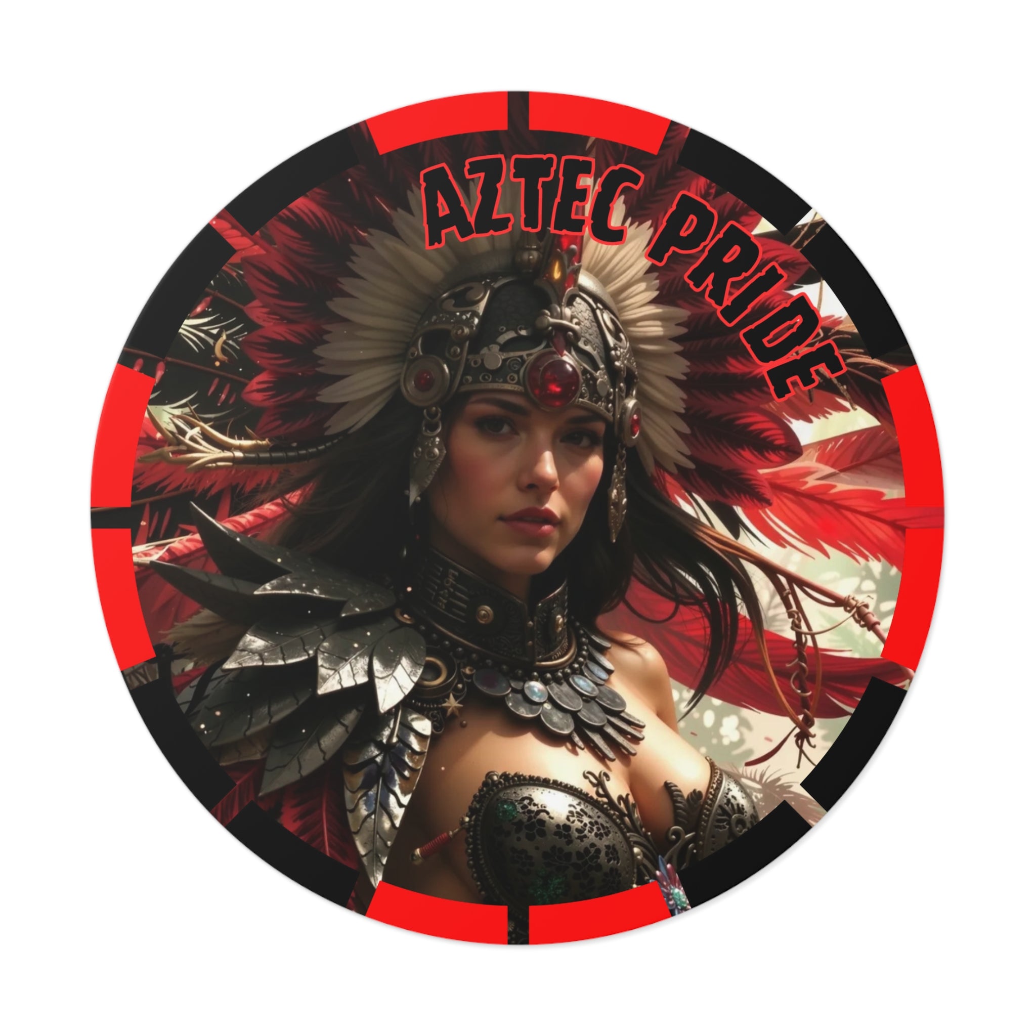 Aztec Blood Feather Goddess Round Vinyl Sticker – Waterproof Matte Decal (2”–6”)