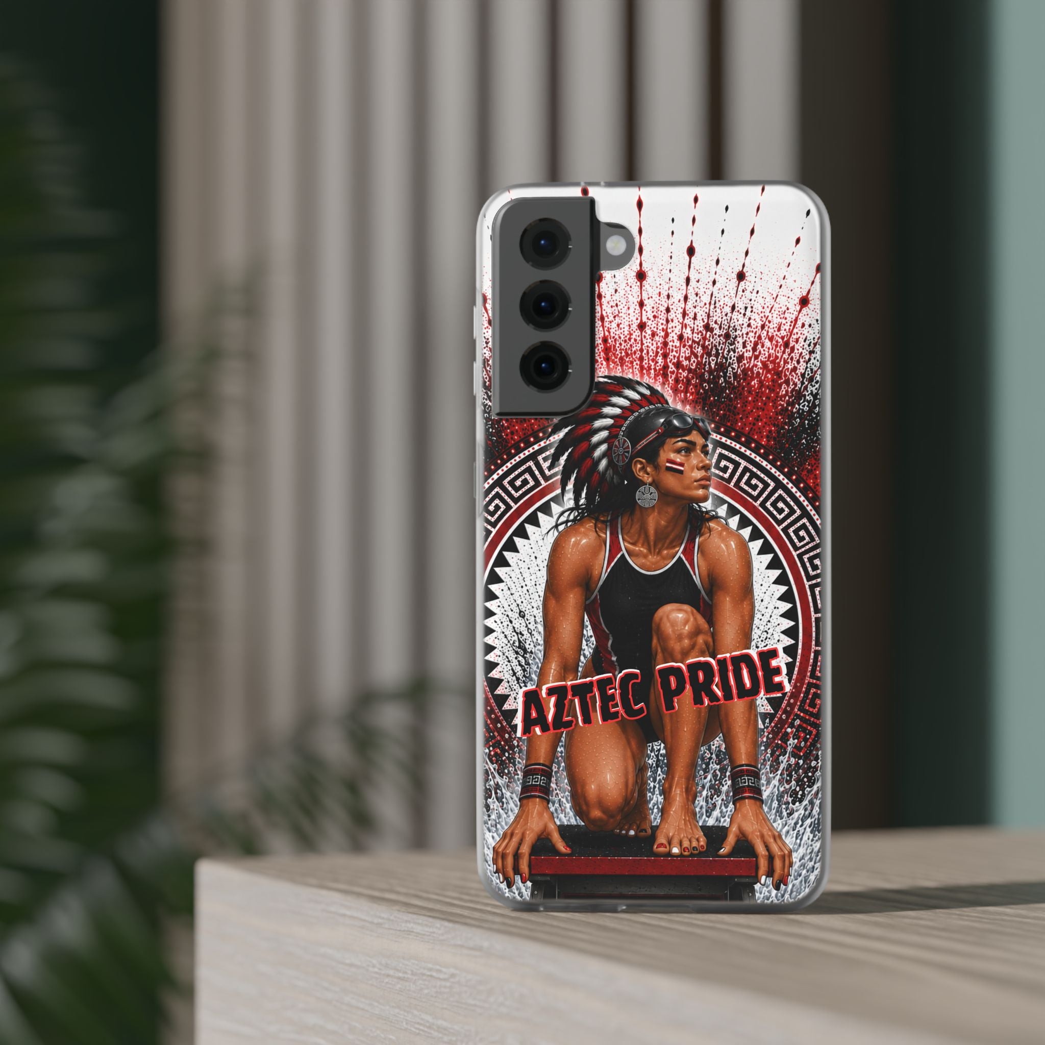 Aztec Swim & Dive Warrior – Flexi Phone Case (iPhone & Samsung • Clear TPU • Made & Shipped in the USA • 🚚 FREE USA Shipping • Personalized Option)