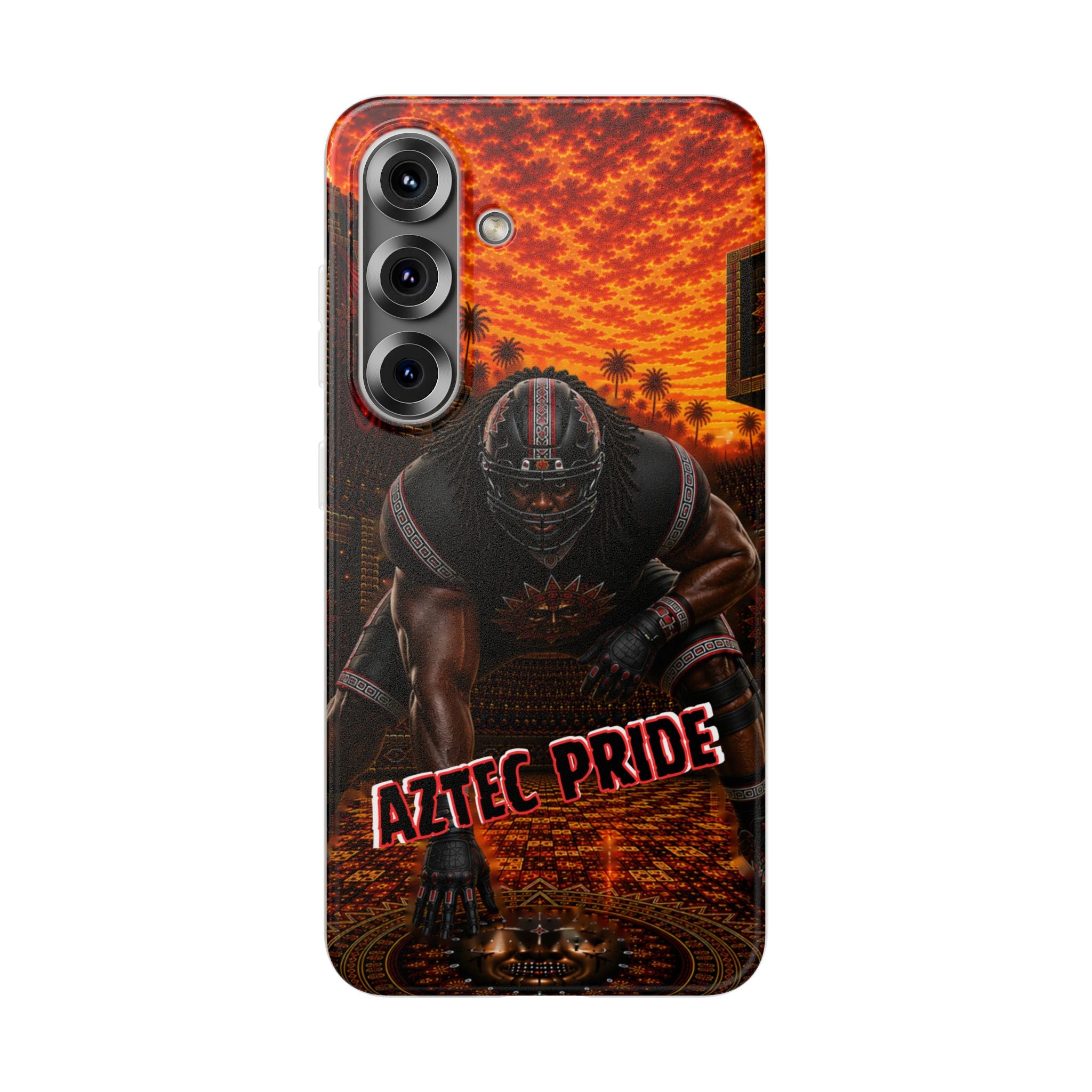 Aztec Football Warrior – Flexi Phone Case (iPhone & Samsung • Clear TPU • Made & Shipped in the USA • 🚚 FREE USA Shipping • Personalized Option)